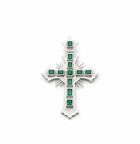 Pendentif Pendentif croix - Émeraudes colombiennes taille carrée en or 18k 58 Facettes 50400