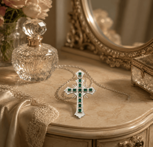 Pendentif Pendentif croix - Émeraudes colombiennes taille carrée en or 18k 58 Facettes 50400