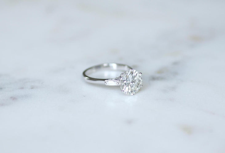 Bague 55 Solitaire - Bague en or blanc diamant baguette 58 Facettes