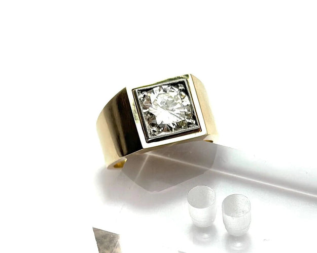 Bague 59 Chevalière - Bague homme en or jaune 750 et platine, diamant naturel 58 Facettes 50420