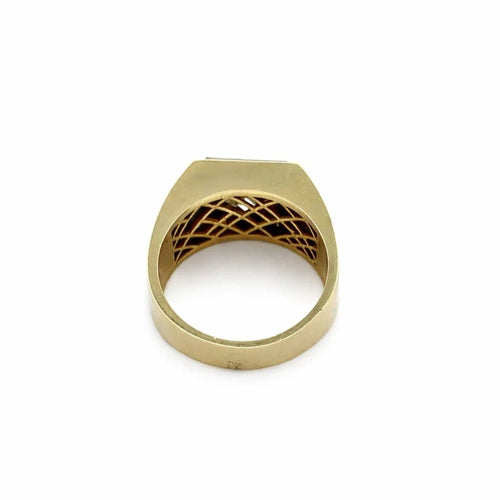 Bague 59 Chevalière - Bague homme en or jaune 750 et platine, diamant naturel 58 Facettes 50420