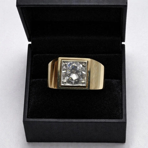 Bague 59 Chevalière - Bague homme en or jaune 750 et platine, diamant naturel 58 Facettes 50420