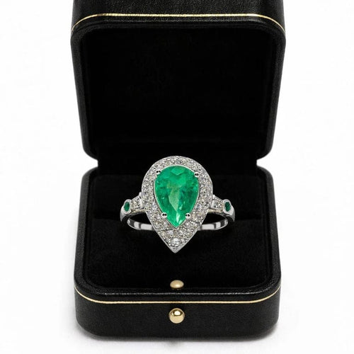 Bague 54 Bague Art déco en platine avec émeraude poire et diamants 58 Facettes 50159