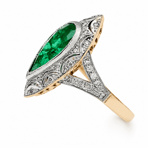 Bague 54 Bague Art déco en or blanc et platine avec émeraude colombienne et diamants 58 Facettes 50160