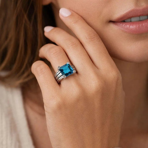Bague 62 Bague en platine 900 avec topaze, diamants et rubis 58 Facettes 50112
