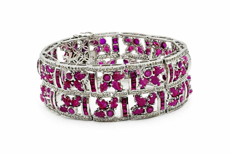 Bracelet Bracelet Art déco en or blanc 18 ct avec rubis et diamants 58 Facettes 50084