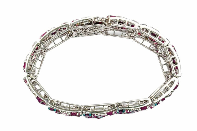 Bracelet Bracelet Art déco en or blanc 18 ct avec rubis et diamants 58 Facettes 50084
