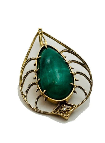 Pendentif Pendentif en or jaune avec émeraude colombienne cabochon 44,5 ct et diamants 58 Facettes 50015