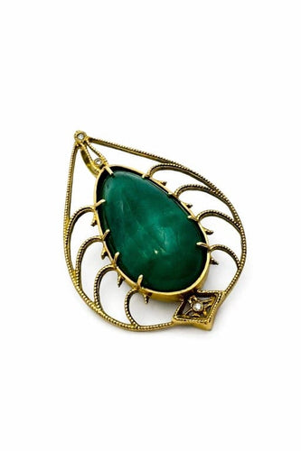 Pendentif Pendentif en or jaune avec émeraude colombienne cabochon 44,5 ct et diamants 58 Facettes 50015