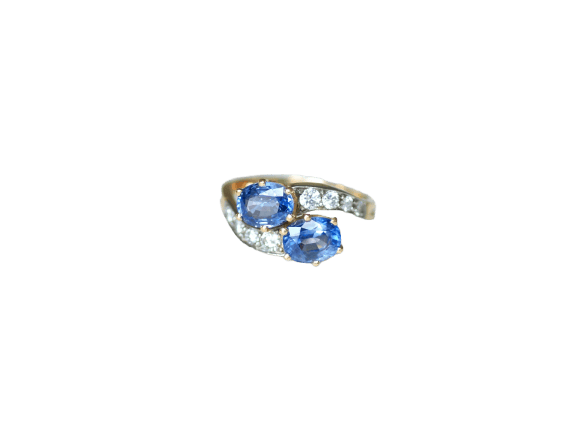Bague 57 Toi et Moi - Bague en or jaune et blanc 18 K, saphirs de Ceylan et diamants 58 Facettes