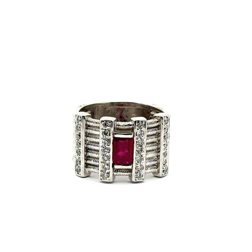 Bague 53 Bague - Rubis et diamants en or blanc 58 Facettes 50167