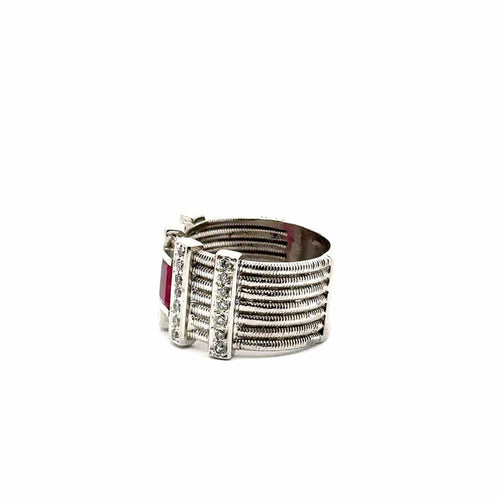 Bague 53 Bague - Rubis et diamants en or blanc 58 Facettes 50167