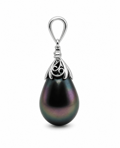 Pendentif Pendentif en or blanc 18 carats avec perle noire de Tahiti goutte 58 Facettes 50183