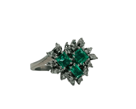 Bague 53 Bague en or blanc 750 avec émeraudes et diamants 58 Facettes 50233