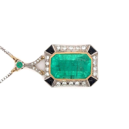Collier Collier avec pendentif Art déco en or et platine, émeraude colombienne 14 ct 58 Facettes 50247