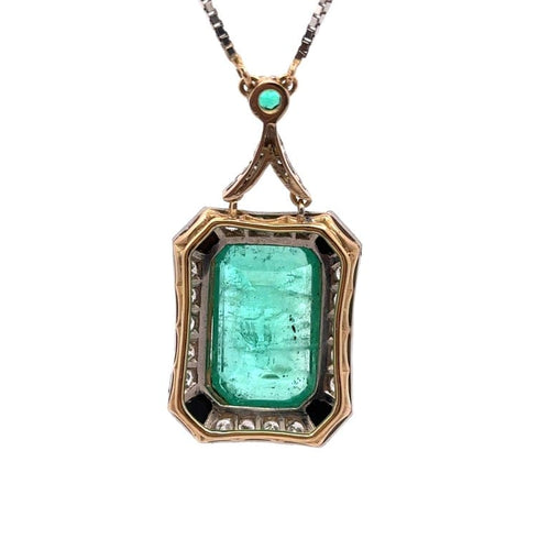 Collier Collier avec pendentif Art déco en or et platine, émeraude colombienne 14 ct 58 Facettes 50247