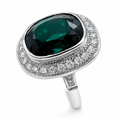 Bague 55 Bague - Tourmaline verte et diamants en or blanc 18k 58 Facettes 50248