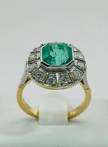 Bague 53 Bague Art déco en platine et or jaune 750, émeraude et diamants 58 Facettes 50246