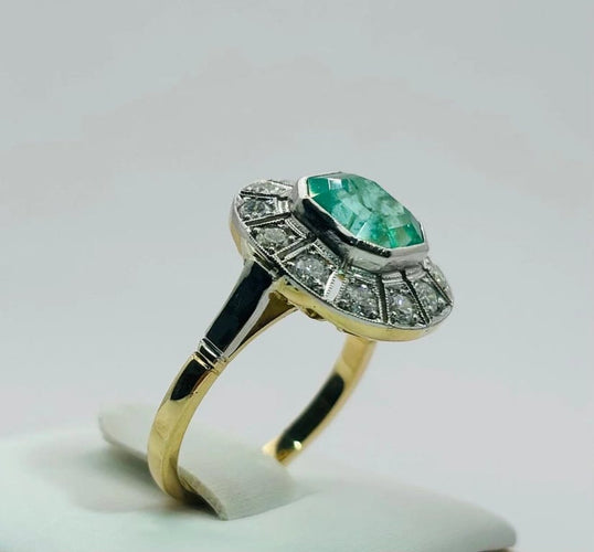 Bague 53 Bague Art déco en platine et or jaune 750, émeraude et diamants 58 Facettes 50246