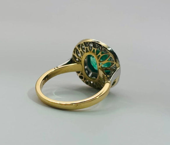 Bague 53 Bague Art déco en platine et or jaune 750, émeraude et diamants 58 Facettes 50246