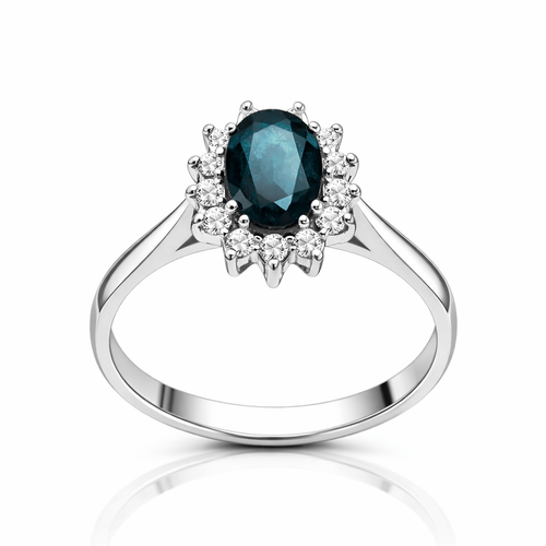 Bague 62 Bague halo - saphir bleu et diamants en or blanc 18k 58 Facettes 50212