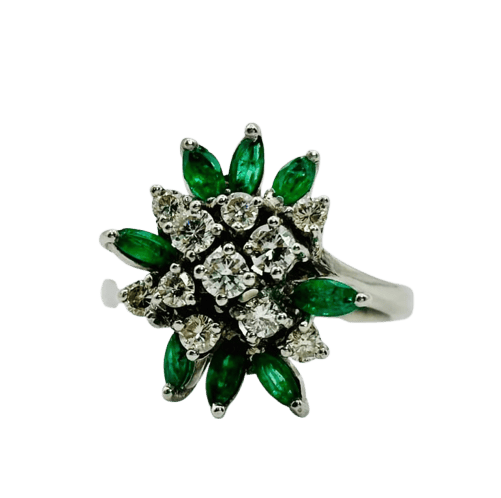 Bague 55 Bague en or blanc 750 avec émeraudes et diamants 58 Facettes 50254