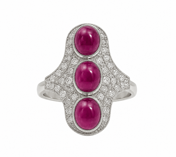 Bague 54 Trilogy - Bague en platine rubis et diamants 58 Facettes 50261