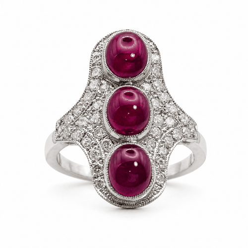 Bague 54 Trilogy - Bague en platine rubis et diamants 58 Facettes 50261