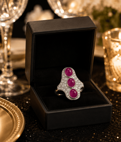 Bague 54 Trilogy - Bague en platine rubis et diamants 58 Facettes 50261