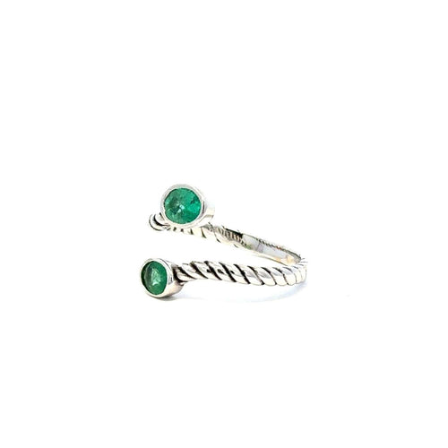Bague 53 To and Me - Bague ouverte en or blanc 18k et émeraudes naturelles 58 Facettes 50053