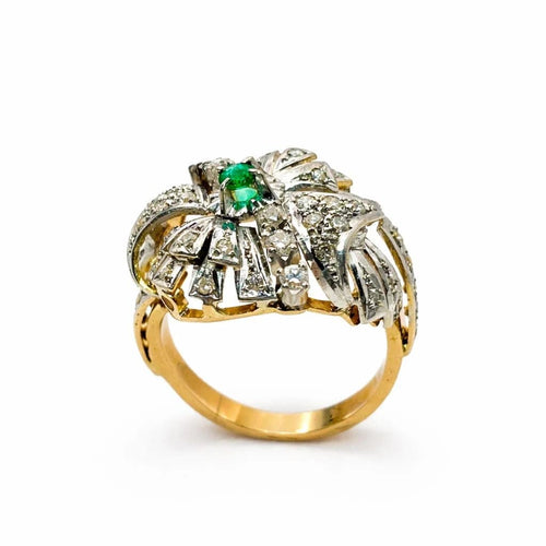 Bague 54 Bague vintage en or 18 carats avec diamants et émeraude 58 Facettes 50288