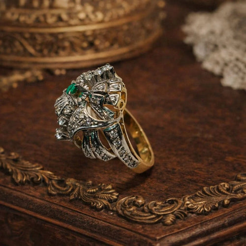 Bague 54 Bague vintage en or 18 carats avec diamants et émeraude 58 Facettes 50288