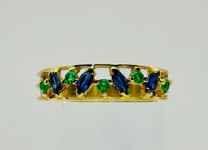 Bague 58 Bague en or jaune 18 carats avec émeraudes et saphirs 58 Facettes 50285