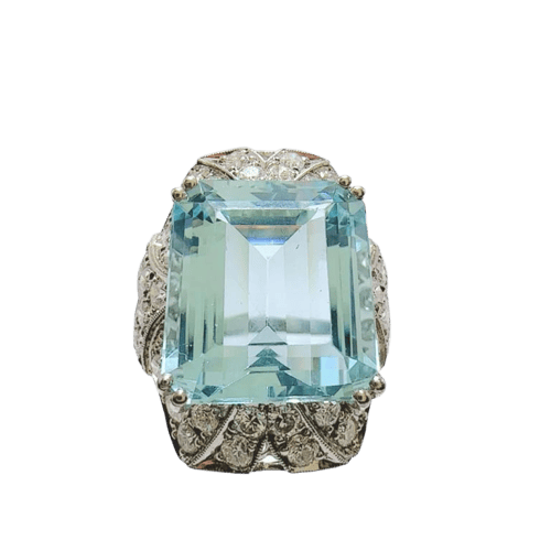 Bague 53 Bague Art déco en platine avec aigue-marine et diamants 58 Facettes 50343
