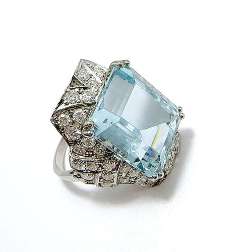 Bague 53 Bague Art déco en platine avec aigue-marine et diamants 58 Facettes 50343