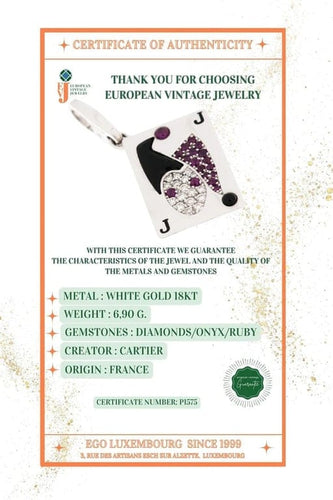Pendentif Cartier - Pendentif Carte Joker en or 18 carats, diamants, onyx et rubis 58 Facettes