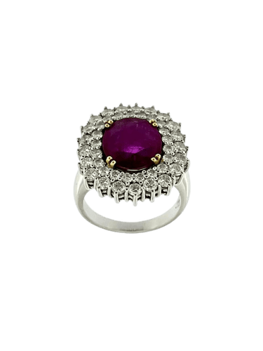 Bague 56.5 Bague cocktail en or blanc 18 carats avec diamants et rubis 58 Facettes
