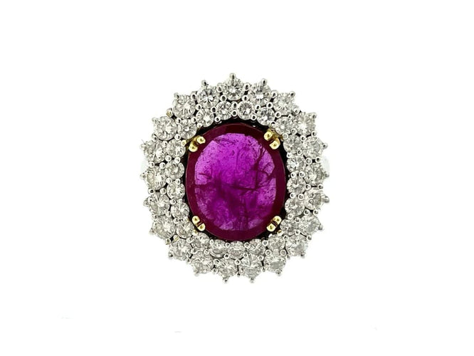 Bague 56.5 Bague cocktail en or blanc 18 carats avec diamants et rubis 58 Facettes