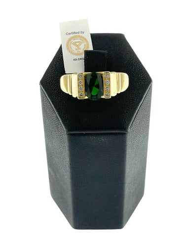 Bague 64 Bague en or jaune 18 carats avec diamants et diopside vert 58 Facettes