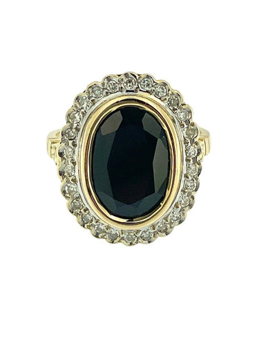 Bague 54 Art déco - Bague cocktail en or jaune et blanc, saphir et diamants 58 Facettes