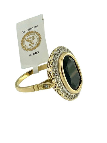 Bague 54 Art déco - Bague cocktail en or jaune et blanc, saphir et diamants 58 Facettes