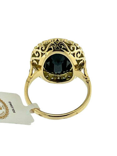 Bague 54 Art déco - Bague cocktail en or jaune et blanc, saphir et diamants 58 Facettes