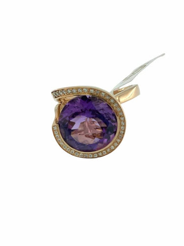Bague 57 Bague cocktail en or rose 18 carats avec améthyste 13 ct et diamants 58 Facettes