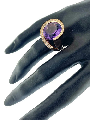 Bague 57 Bague cocktail en or rose 18 carats avec améthyste 13 ct et diamants 58 Facettes