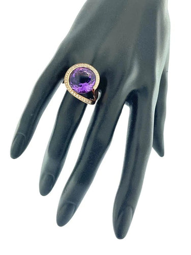 Bague 57 Bague cocktail en or rose 18 carats avec améthyste 13 ct et diamants 58 Facettes