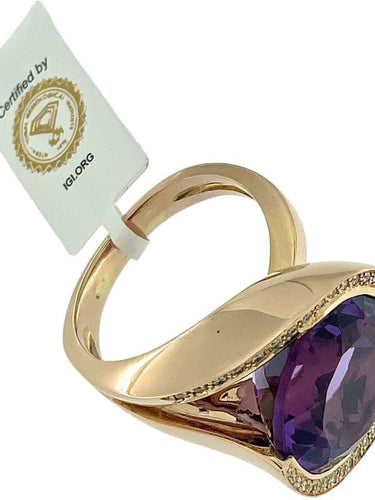 Bague 57 Bague cocktail en or rose 18 carats avec améthyste 13 ct et diamants 58 Facettes