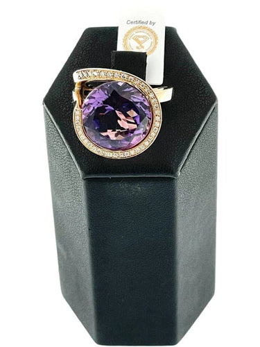 Bague 57 Bague cocktail en or rose 18 carats avec améthyste 13 ct et diamants 58 Facettes