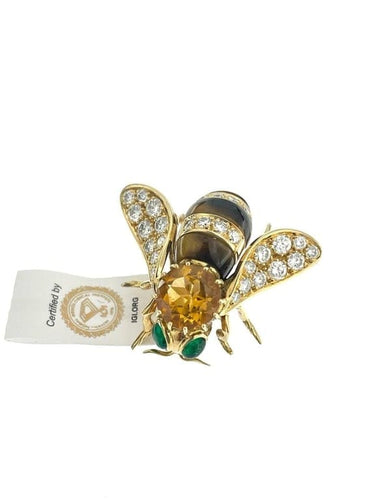 Broche René Kreiss - Broche en or jaune 18 carats à diamants et citrine 58 Facettes