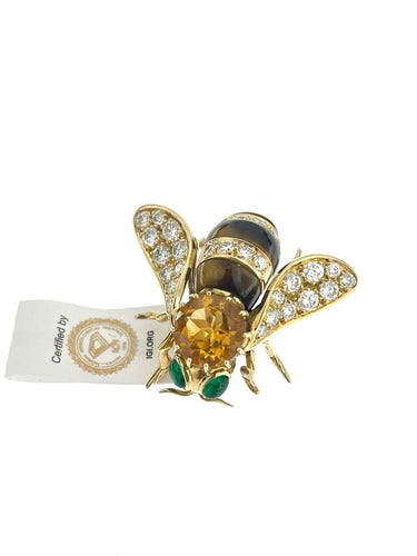 Broche René Kreiss - Broche en or jaune, citrine, diamants et émeraude 58 Facettes