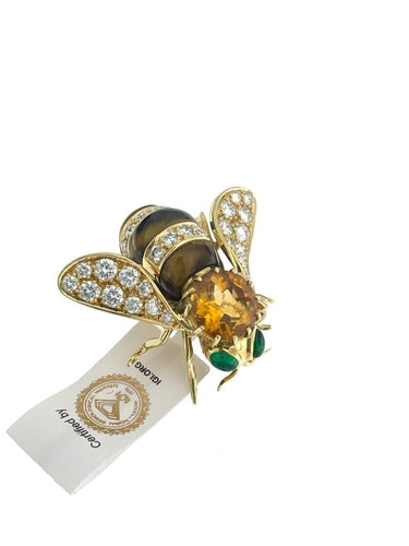 Broche René Kreiss - Broche en or jaune, citrine, diamants et émeraude 58 Facettes